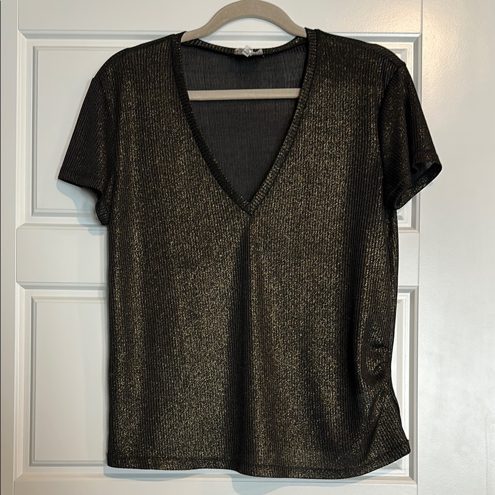 Black Fitted V-Neck Short Sleeve Tee